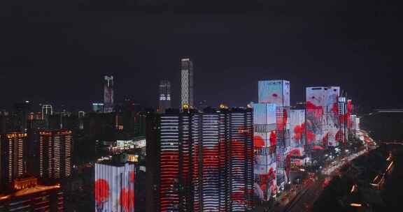4k长沙湘江市中心夜景航拍