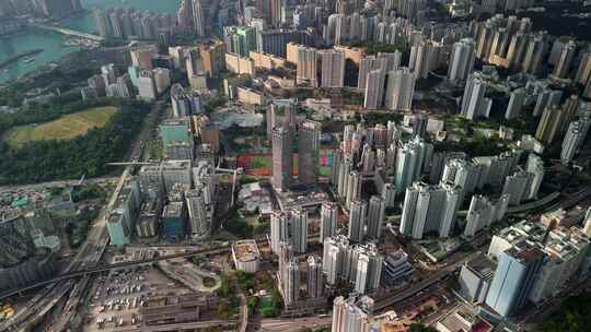 航拍香港城市全景鸟瞰高楼林立高密度住宅