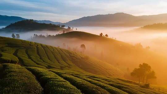 晨曦中的茶山自然风光