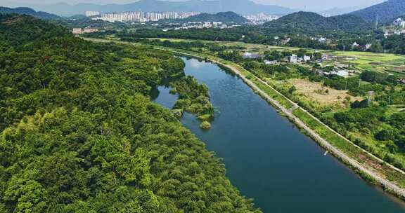 航拍绿水青山河流风光0002