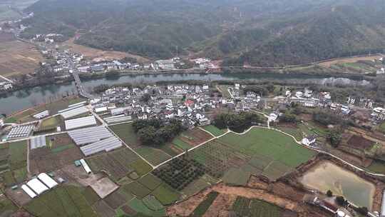 高空航拍安徽休宁县五城镇龙湾村