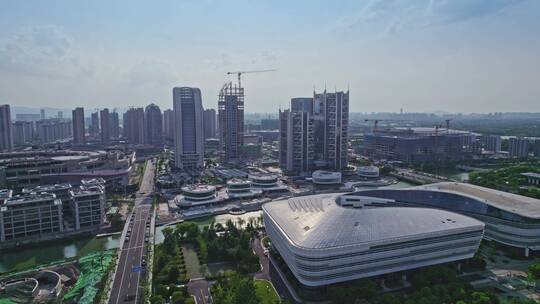 航拍绍兴市文化馆与绍兴科技馆