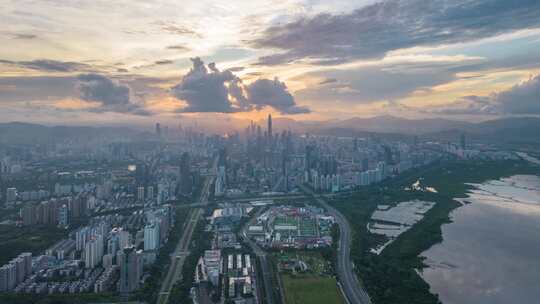 4K航拍深圳福田日出延时