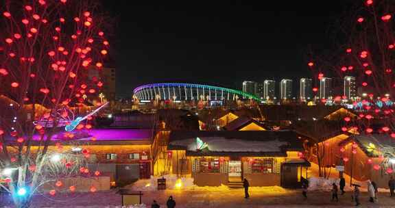 梅河口市知北村夜景航拍