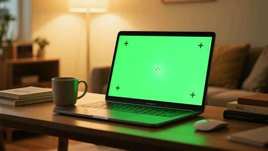 居家绿屏笔记本电脑素材
