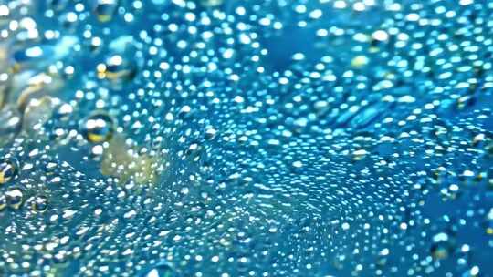 蓝色液体气泡微距画面