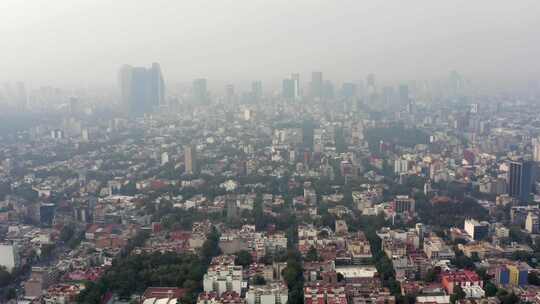墨西哥城，天际线，烟雾，污染