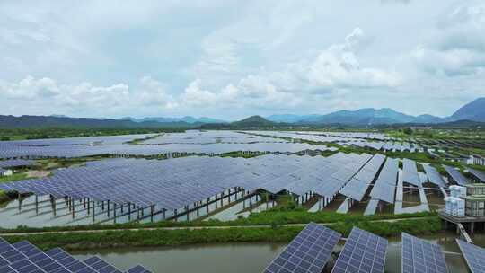 广东太阳能鱼塘光伏发电清洁能源碳中和航拍