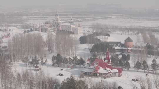 哈尔滨伏特加庄园雪景航拍