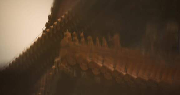 雨天故宫房檐脊兽倒影水滴涟漪