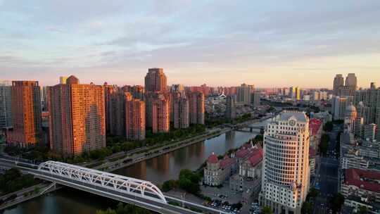 天津海河风景奥式风情区城市建筑风光航拍