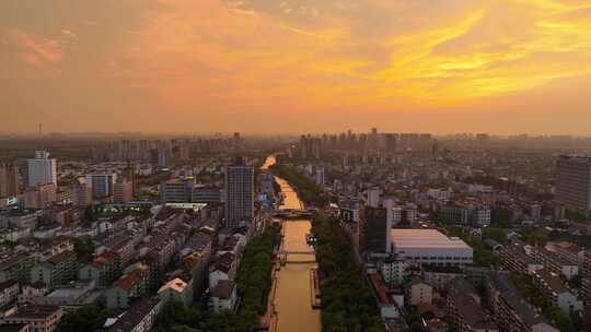 4k航拍昆山城市夕阳日落夜景风光