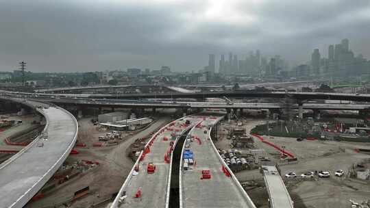 城市航拍修路桥梁建筑高架桥建设隧道工程