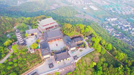 杭州萧山湘湖先照寺建筑风景航拍