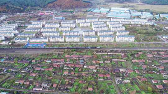 黑龙江伊春南岔绥佳线铁路火车航拍