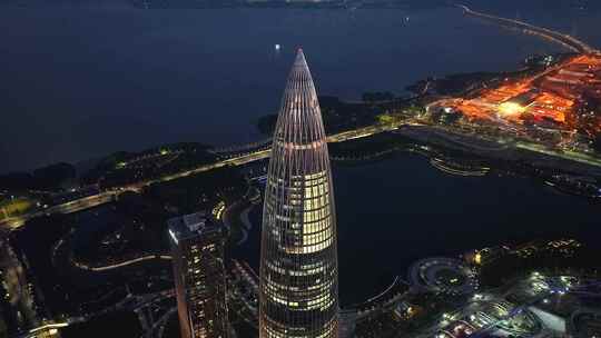 深圳南山区天际线夜景航拍