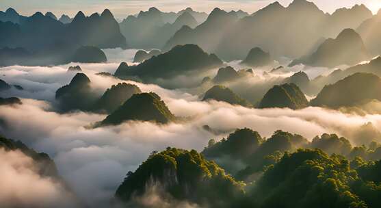 桂林山水合集山峰云海群山云雾缭绕自然风景