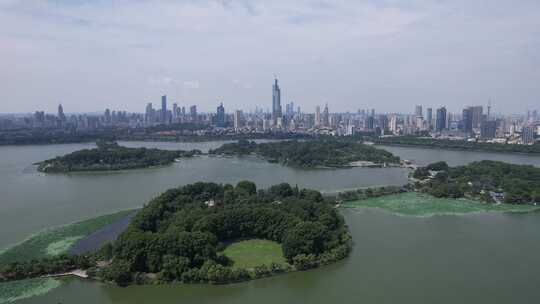 江苏南京玄武湖城市天际线航拍