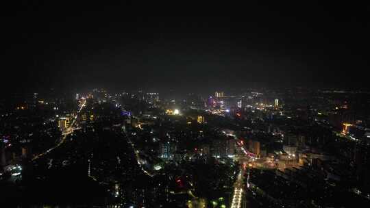 广东茂名城市夜景交通航拍