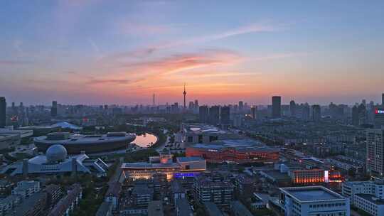 天津城市夕阳航拍