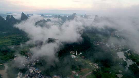 航拍桂林阳朔漓江遇龙河景区自然山水风光