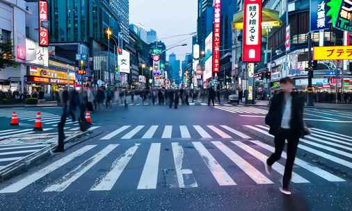 日本东京街头斑马线延时摄影