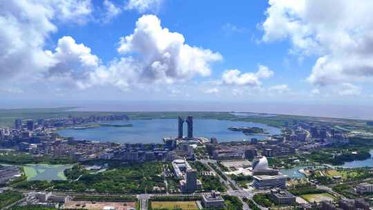 航拍上海临港新片区  滴水湖全景