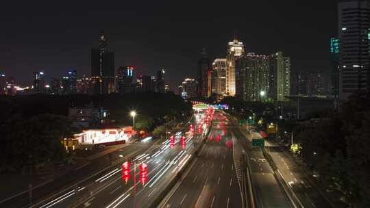 深圳滨河大道彩虹天桥夜景车流航拍延时