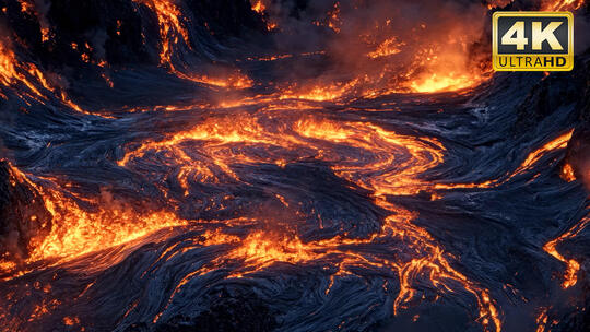 火山口火山爆发岩浆流动4K视频素材2