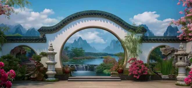 传统戏曲园林庭院民族风国潮戏台视频背景