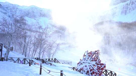 长白山雪景天池冬天下雪景点素材旅游