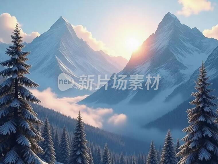 一张有雪山有树的图片