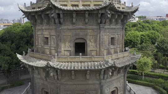 泉州开元寺东西塔特写西街钟楼航拍市区大景