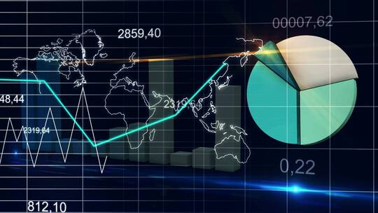 世界地图统计数据图表深蓝色循环金融背景视频素材模板下载