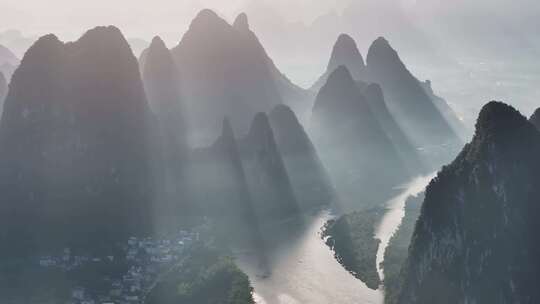 桂林漓江山水航拍风光风景