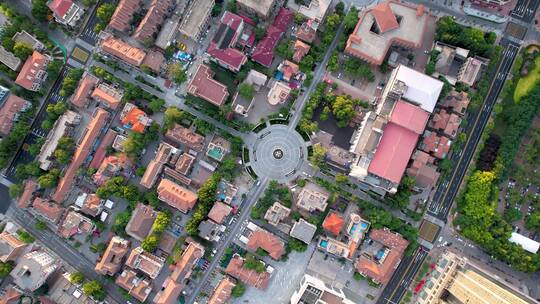 中国天津意式风情区马可波罗广场航拍
