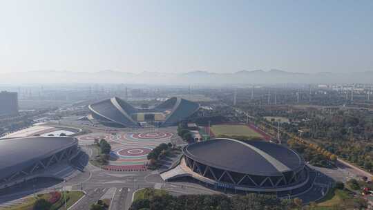 金华体育中心大型体育场外观鸟瞰全景