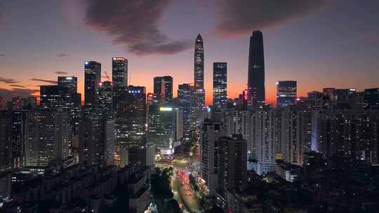 航拍深圳福田城市天际线灯光内透夜景