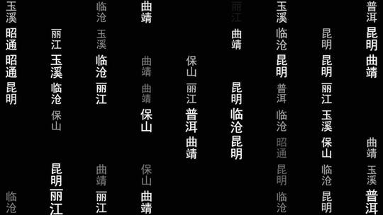 云南省各城市文字粒子动画墙背景