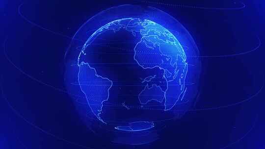 蓝色科技旋转地球VJ大屏背景互联网全球