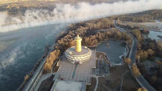 青海贵德航建筑树木航拍视频