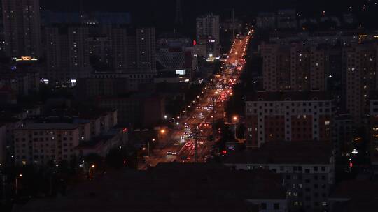 威海高区福山路夜晚车流延时