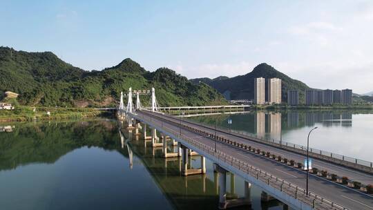 杭州建德新安江高速公路和现代城市风光航拍