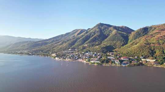 西昌市邛海湿地公园清晨航拍实时