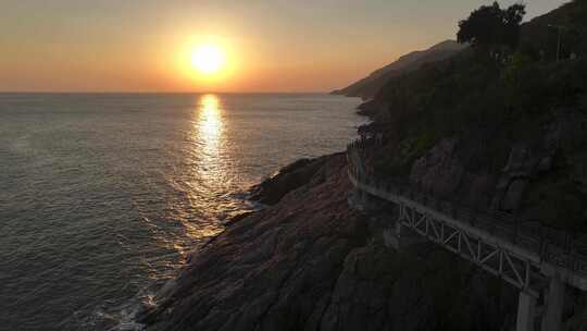 广东汕头南澳岛海丝文化广场日落海滨风光