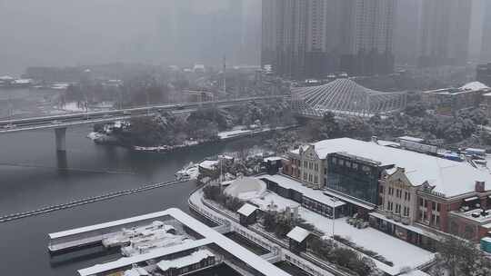 武汉沙湖大桥大雪航拍