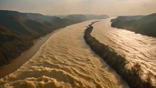 航拍河流山川自然风光