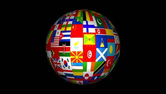 世界各个国家国旗拼成的球体自转视频素材模板下载