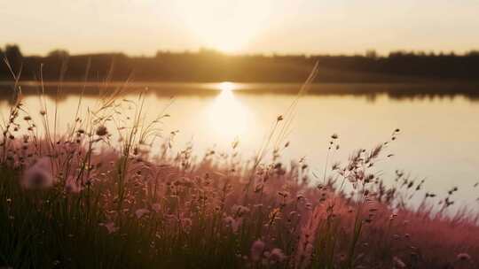 夕阳芦苇白鹭湿地公园01