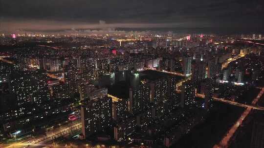 城市夜景高视角俯瞰画面